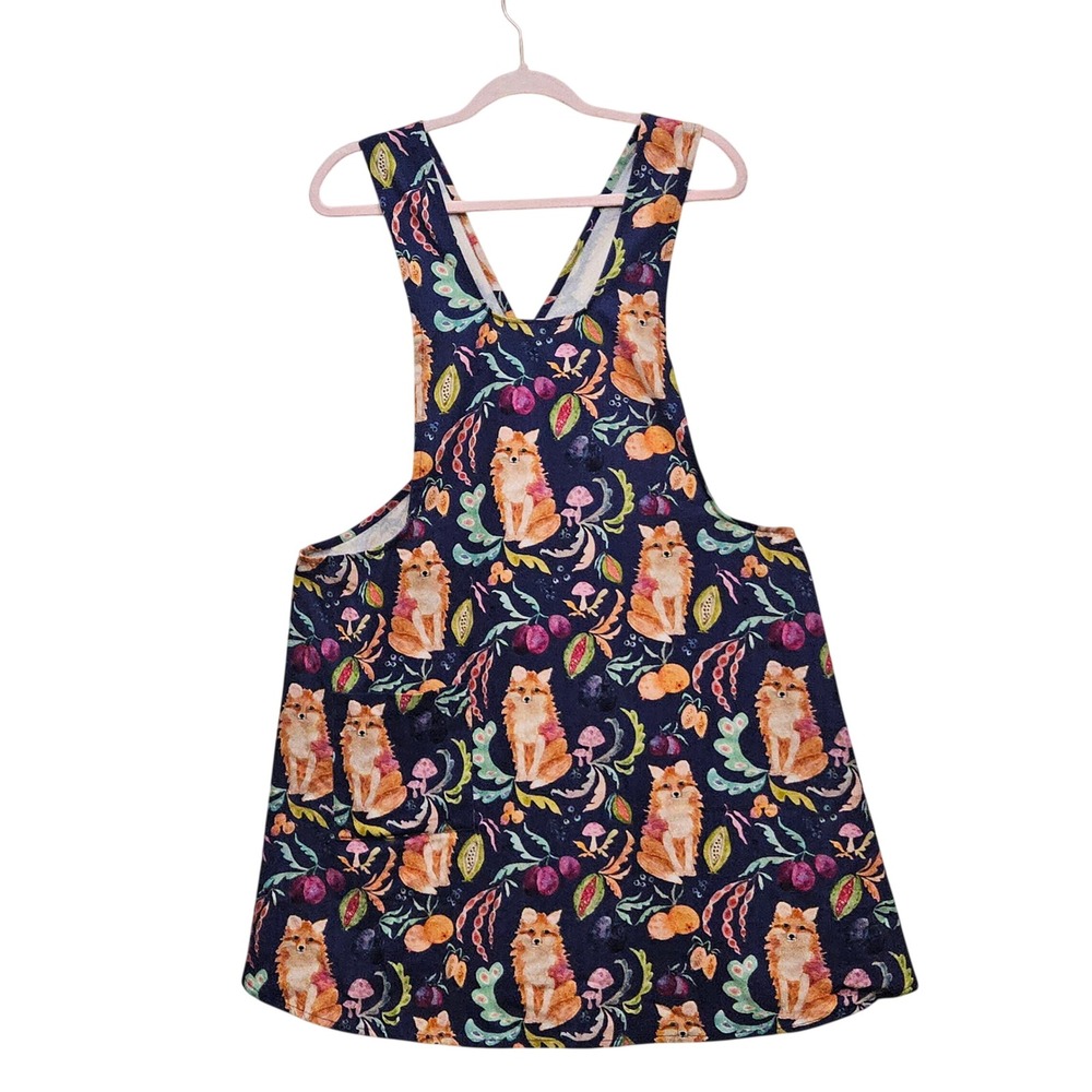 Betsy Olmsted Apron Womens OS Navy Fox Botanical Cotton Cross Back Pinafore